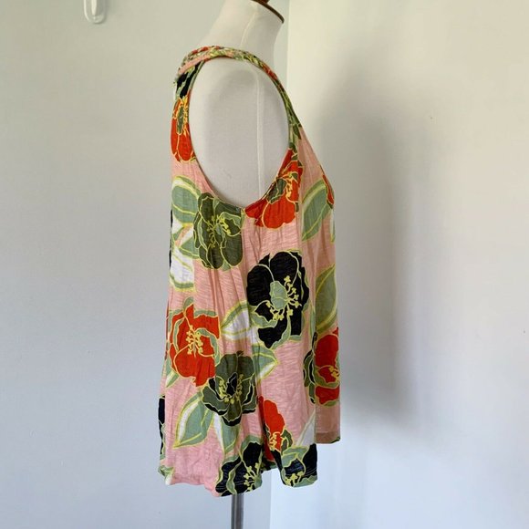 Crown & Ivy Sleeveless Braid Trim Tank Top Shirt Blouse Floral Coral Orange M - Picture 4 of 10